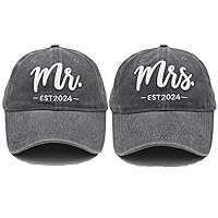 Mr and Mrs EST 2024 Hats for Men Women Bride and Groom Hats 3D Embroidery Baseball Cap Set Wedding Gifts for Couples
