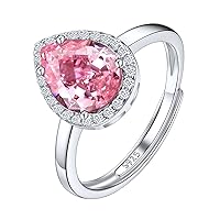 925 Sterling Silver Round Shape/Heart/Square/Pear Shape Halo Birthstone Ring, Sparkling Solitaire Engagement Wedding Rings for Women (with Gift Box)