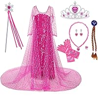 Elsa Dresses Luxurious Princess Dress Sparkling Long Cape Princess Dress Fancy Party Dresses with Accessories