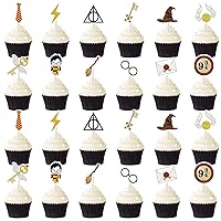 Magical Harry Cake Toppers for Potter，Magical Potter School Wizard Birthday Party Cupcake Decorates（48pcs）