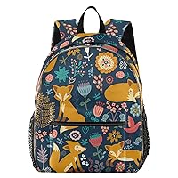 MNSRUU School Backpack for Girls Kids,Waterproof Polyester Bookbag with Cute LED Lights,Floral Fox