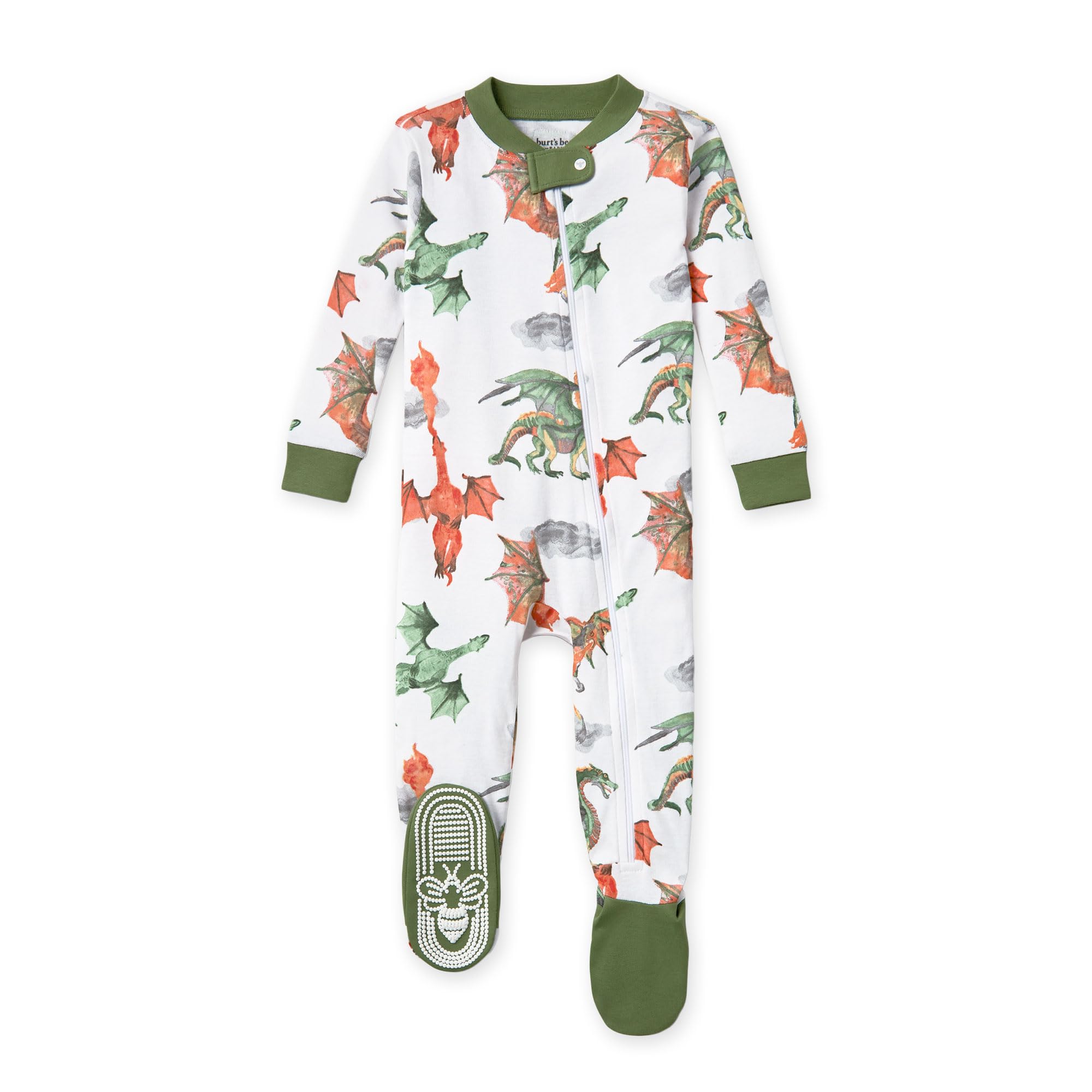 Burt's Bees Baby Baby Boys' Pajamas, Zip-Front Non-Slip Unisex Footed Sleeper Pjs, Organic Cotton