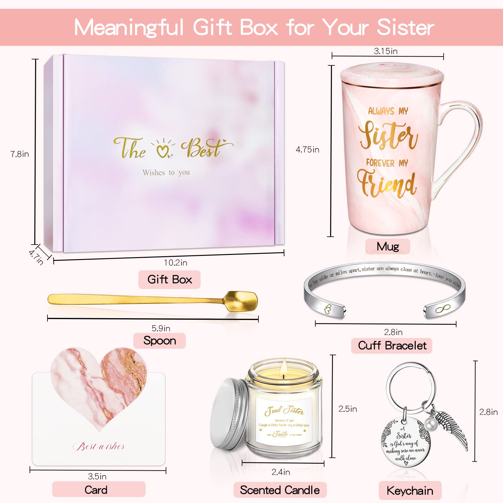 ICRGB Birthday Gifts for Sister, Sisters Birthday Gifts from Sister, Birthday Gifts for Soul Sister Bestie Friends Women, Customized Sister Gifts for Thanksgiving Christmas