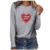 Love Letter Print T Shirt Women Funny Valentine's Day Love Heart Graphic Tee Shirt Long Sleeve Crewneck Casual Tops
