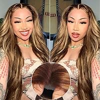 Bye Bye Knots Put on and Go Wig 7x5 Pre Cut Lace Front Wigs Honey Blonde Highlights Body Wave Human Hair Wigs,Breathable Glueless Pre Plucked With Baby Hair 180% Density 16 Inch