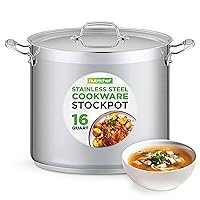 NutriChef 16-Quart Stainless Steel Stockpot - 18/8 Food Grade Heavy Duty Large Stock Pot for Stew, Simmering, Soup, Includes Lid, Dishwasher Safe, Works w/Induction, Ceramic & Halogen Cooktops
