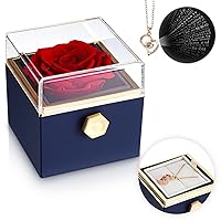 Rotate Rose Box Preserved Red Real Rose with Heart I Love You Necklace Forever Roses Eternal Flower Forever Rose,Birthday, Mother's Day for Girlfriend Wife Mom
