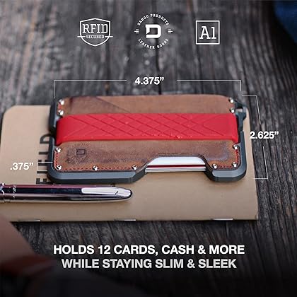 Dango D01 Dapper EDC Wallet - Made in USA - Genuine Leather, CNC Alum, RFID Blocking