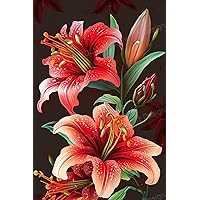 Pine Wood Framed Art Paintings - Red Lilies Acrylic on Canvas - Art Oil Painting Canvas Painting, Vintage Wall Side Home Decor Wall Poster For Modern Crowd Bedroom Decor 16X20 In