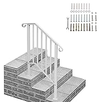 3 Step Handrails for Outdoor Steps, Wrought Iron Stair Railing Fits 2 or 3 Steps, Metal Hand Rail with Installation Kit, Staircase Handrails for Concrete, Porch, Deck, Exterior Steps, White