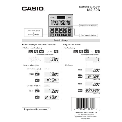 Casio MS-80B Standard Function Desktop Calculator,Black 147D×103W×28.8H mm