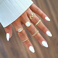DoubleNine Ring Set Bohemian for Women 5pcs Gold Vintage Retro Carve Joint Knuckle Nail Rhinestone Rings Set Finger Jewelry for Girls
