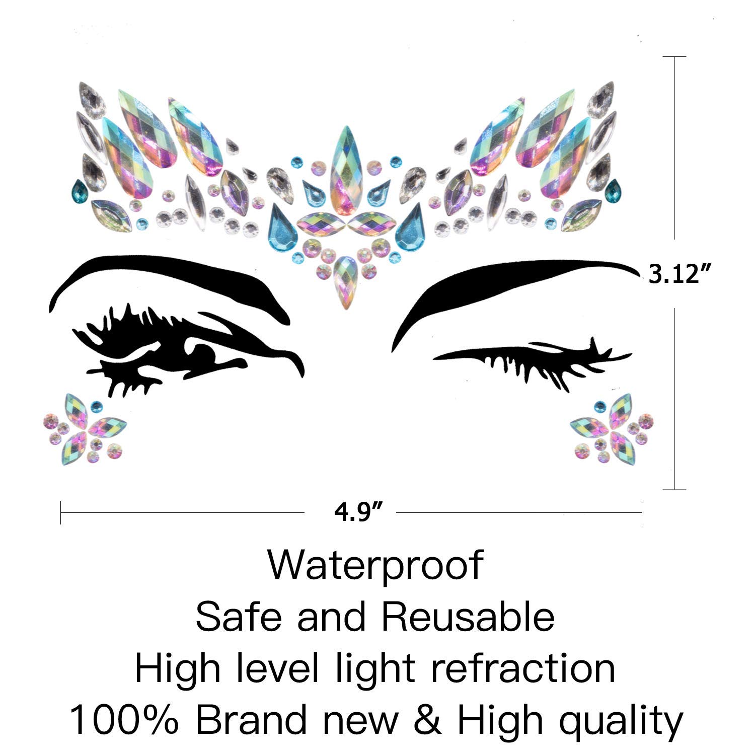 Face Gems, 10 Sets Mermaid Face Jewels Festival Face Gems Rhinestones Rave Eyes Body Bindi Temporary Stickers Crystal Face Stickers Decorations Fit for Festival Party（10 Sets collection）