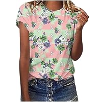 Vintage Graphic Tees for Women Summer Casual Floral Print T-Shirt Cute Tops Short Sleeve Crewneck Baggy Comfy Blouse