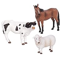 Terra by Battat - 3 Pcs Farm Animal Toys - Realistic Plastic Animal Figurines - Farm Toy Horse, Bull & Sheep for Kids 3+