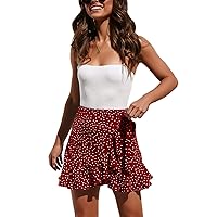 Relipop Women's Summer Skirt High Waist Wrap Front Tie Waist Ruffle Hem Casual Mini Short Skirts