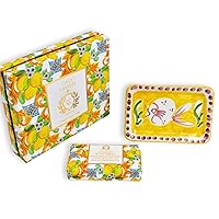 Natural Soap Bar and Soap Bar Holder Gift Set, Vegan, Shea Butter & Jojoba Oil, Gluten Free, Organic Ingredients, Cruelty Free, Made In Italy (Lemons & Lime Flowers)