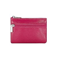 Women's Leather Portable Coin Purse, Pocket Wallet, Zipper Card Holder Wallet with Key Ring C-P-2 (Rose Red)