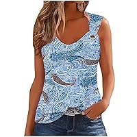 Tank Tops for Women Summer Casual Tops Floral Printed Sleeveless T-Shirts Loose Scoop Neck O-Ring Shoulder Blouses
