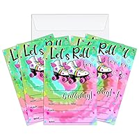 20 Let's Roll Birthday Invitations with Envelopes, Tie Dye Roller Skate Fill - In Birthday Invite Cards for Boys & Girls, Teen, Kids, Birthday Celebration Supplies - 055