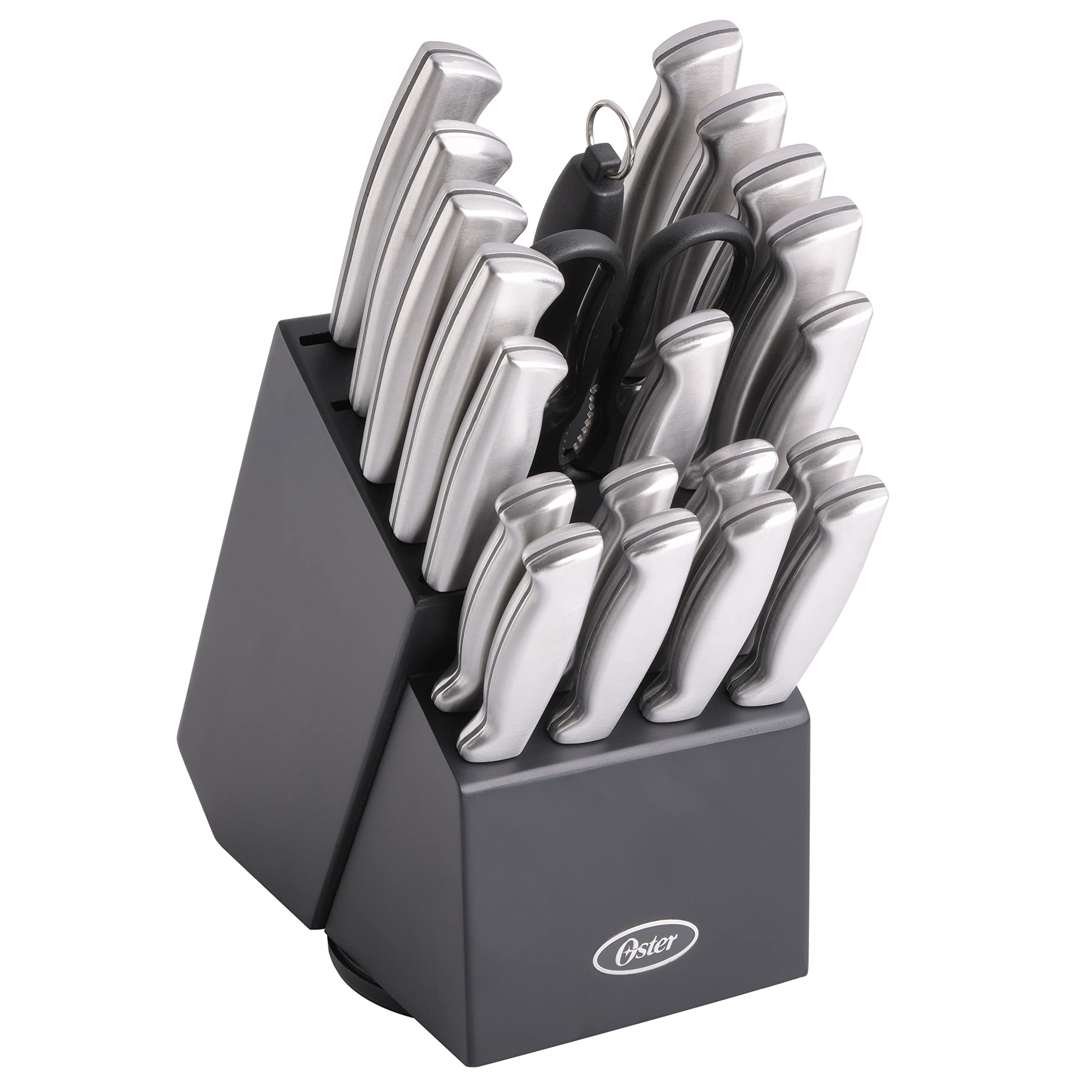 Oster Baldwyn High-Carbon Stainless Steel Kitchen Knife Cutlery Block Set, 22-Piece, Brushed Satin