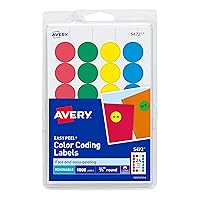 Avery Removable Color-Coding Labels, Removable Adhesive, Assorted Colors, 3/4