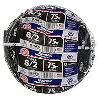Southwire 75 ft. 8/2 Stranded Romex SIMpull CU NM-B W/G Wire - 90C/600V UL/CSA Rated – Black, 28893624