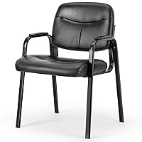 edx Waiting Room Guest Chairs with Padded Arms, PU Leather Office Stationary Reception Side Chair No Wheels for Home Desk Conference Lobby Church Medical Clinic Elderly Student, Lumbar Support-Black