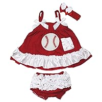 Petitebella Baseball Red White Swing Top Baby Bloomer Set Nb-24m