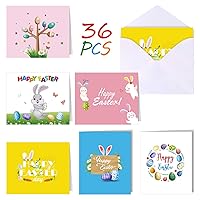 FEPITO 36 Pack Happy Easter Cards 2022 Easter Greeting Cards Assortment Easter Bunny Egg Rabbit Design Spring Note Cards with 36 Envelopes and Sticker for Kids (6 Design)