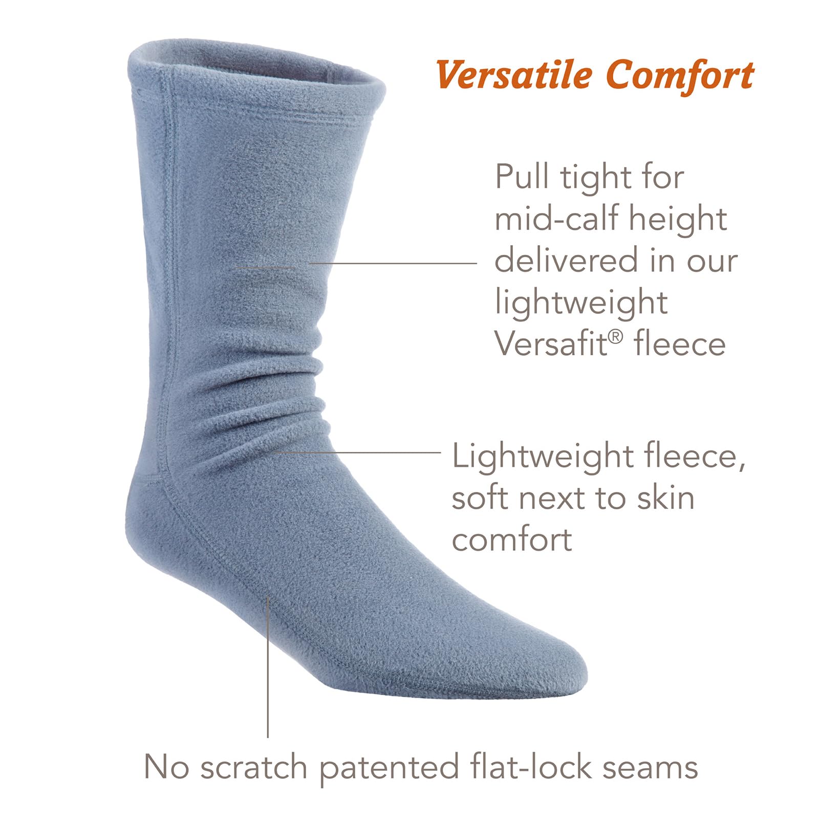 Acorn Unisex Versafit Fleece Sock, Warm, Breathable and Moisture Wicking, Mid-Calf Length