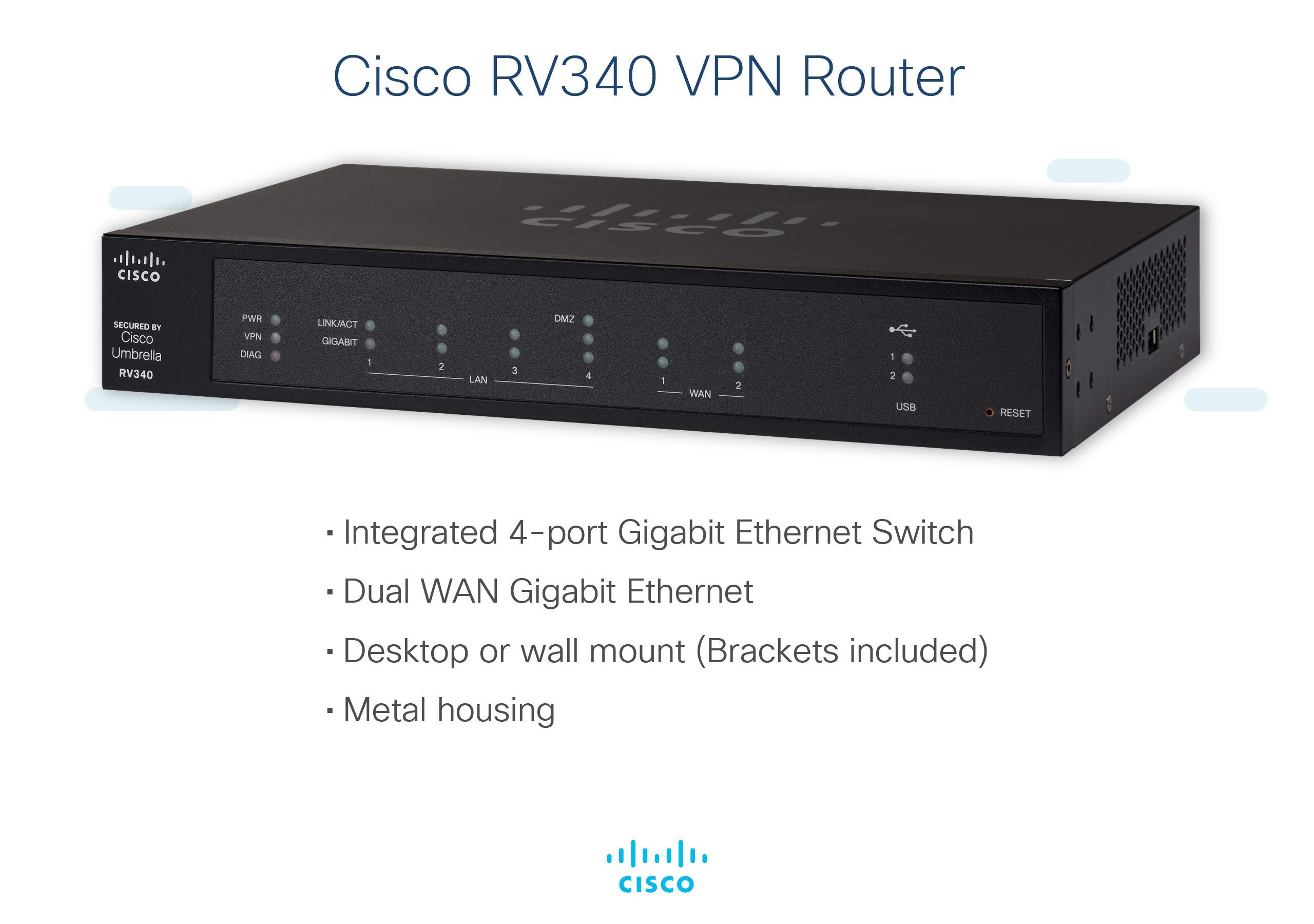Cisco RV340 VPN Router | 4 Gigabit Ethernet (GbE) Ports | Dual WAN | Limited Lifetime Protection (RV340-K9-NA)