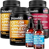 Liquid Collagen Biotin (2pk), Ceylon Cinnamon (2pk), and Fadogia Tongkat Ali (1pk) Supplement Bundle - Potent Vitamins for Heart, Hair, Skin, Nails, Testosterone, & Immune Support - Non-GMO, Vegan