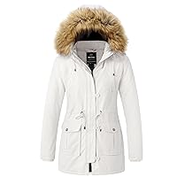 wantdo Women's Winter Thicken Puffer Coat Warm Fleece Lined Parka Jacket with Fur Hood