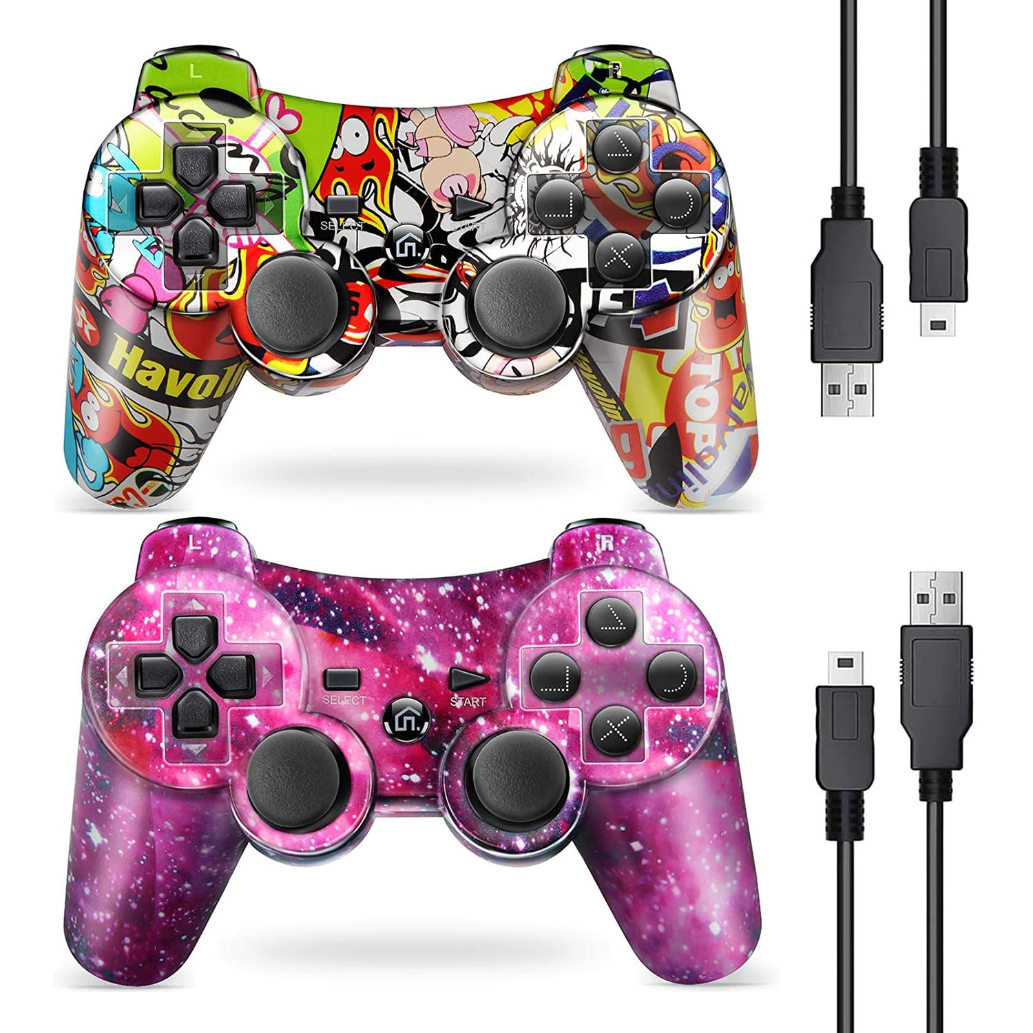 Puning Wireless Controller for PS3 Controller, Wireless Controller with Upgraded Joystick(Sky and Art)