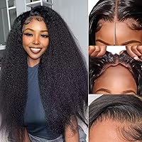 24 Inch Kinky Straight Wear Go Glueless Wigs Human Hair Pre Plucked Pre Cut 5x5 Wear and Go Lace Front Wigs Human Hair No Glue Yaki Straight HD Lace Ready to Wear Closure Wig for Beginners