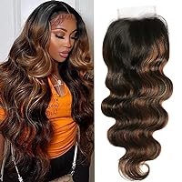 UNICE Ombre Body Wave Human Hair 4x4 Lace Closure Free Part, Brazilian Human Remy Hair Brown Higlight Closure with Dark Roots FB30 Color 16 inch
