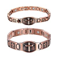 Copper Magnetic Bracelet for Couple~Therapy Bracelet for Arthritis Pain Relief & Carpal Tunnel~Ultra Strength 3500 Gauss Magnet~Jewelry Gift with Adjustment Tool(Classic Cross)