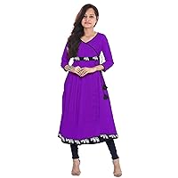 Indian Women's Long Dress Animal Print Kurti Tunic Party Wear Frock Suit Purple Color