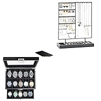 Jewelry Organizer Stand Bundle with 20 Slots Lacquered Finish Watch Box