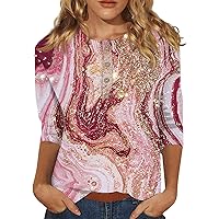 3/4 Sleeve Summer Tops for Women Dressy Casual Button Down Shirts Floral Graphic tees Fashion Crewneck Sweatshirts