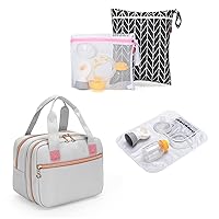 Damero Wearable Breast Pump Bag Compatible with Elvie Pumps and Pump Parts Bag with Mat & Mesh Bag Bundle