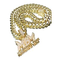 Mens 14k Gold Finish 8mm Miami Cuban Link Chain Stone Lock Stainless Steel Choker Iced Out Motivation By Money Rappers Necklace Iced Cuban Chain for Men, Cuban Necklace (20