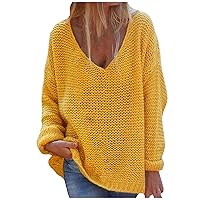 Women's Trendy Fall Winter Sweater Oversized V Neck Jumper Casual Long Sleeve Pullover Sweaters Loose Knitted Tops