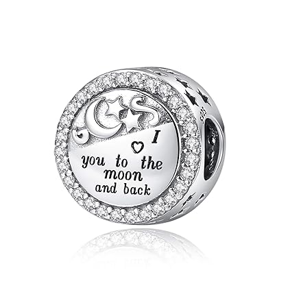 Linorui 925 Sterling Silver Charms Fit Pandora Charms Bracelet I Love You to The Moon and Back Fit Wife Daughter Mom Christmas Birthday Gift