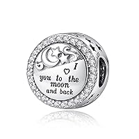 925 Sterling Silver Charms Fit Pandora Charms Bracelet I Love You to The Moon and Back Fit Wife Daughter Mom Christmas Birthday Gift