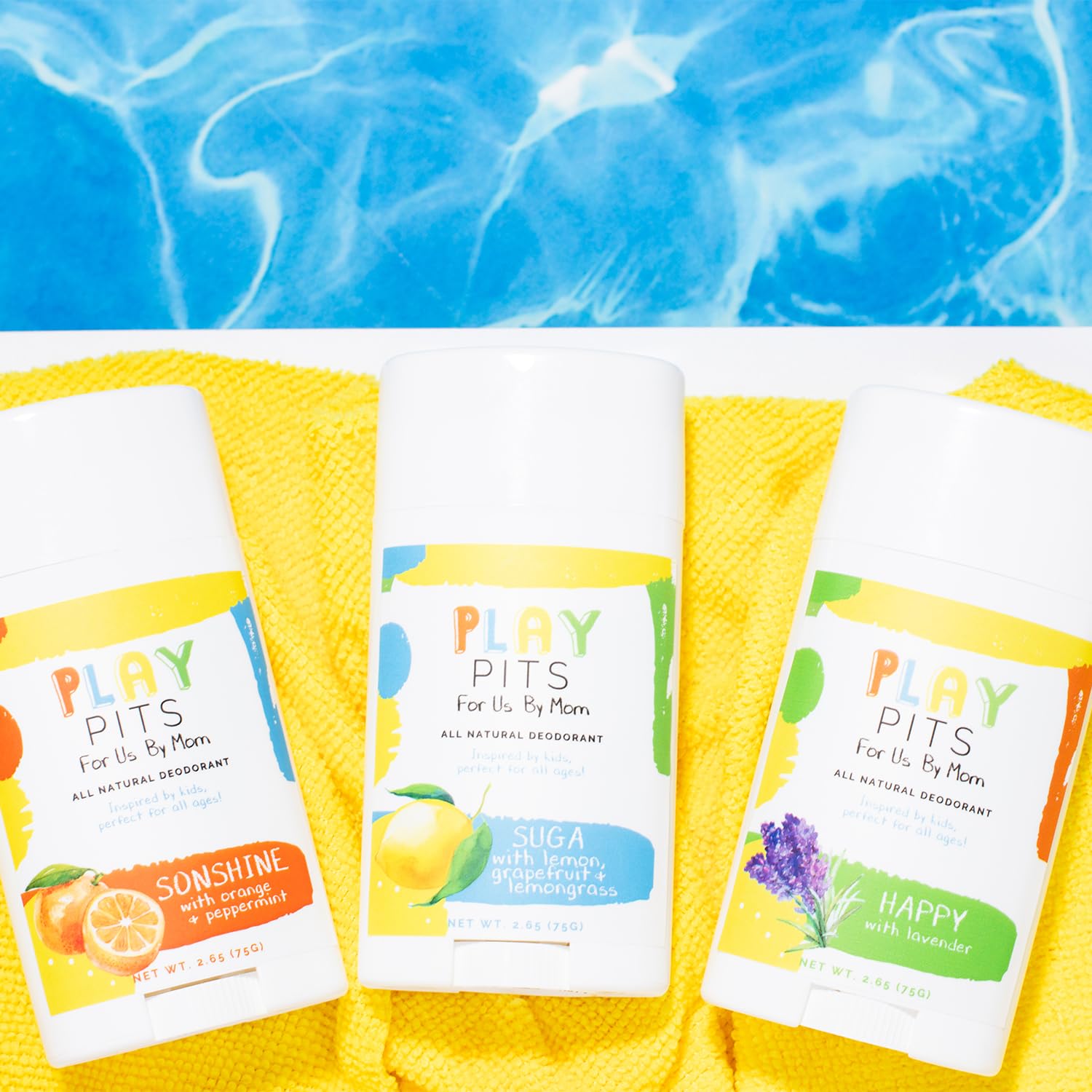 PLAY PITS - Natural Kids Deodorant - Safe for Girls and Boys with Sensitive Skin of All Ages - Aluminum Free - SUGA Scent - Infused with Lemon, Grapefruit, & Lemongrass Essential Oils - 2.65 fl.oz