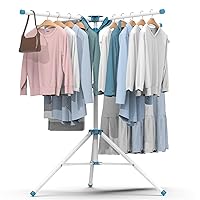 Clothes Drying Rack-4 Arm Tripod Foldable&Portable Laundry Hanging Drying Rack,Collapsible Clothing Rack Stainless Steel with Windproof Hooks for Indoor Outdoor