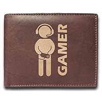 Gamer Leather Laser Engraved Minimalist Slim Brown RFID Blocking Multi Pockets Credit Card Holder Oraganizer Mens Wallets UD7162