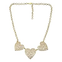 12.00 CTW Natural Diamond Polki Multi Heart Necklace 925 Sterling Silver 14K Gold Plated Slice Diamond Jewelry